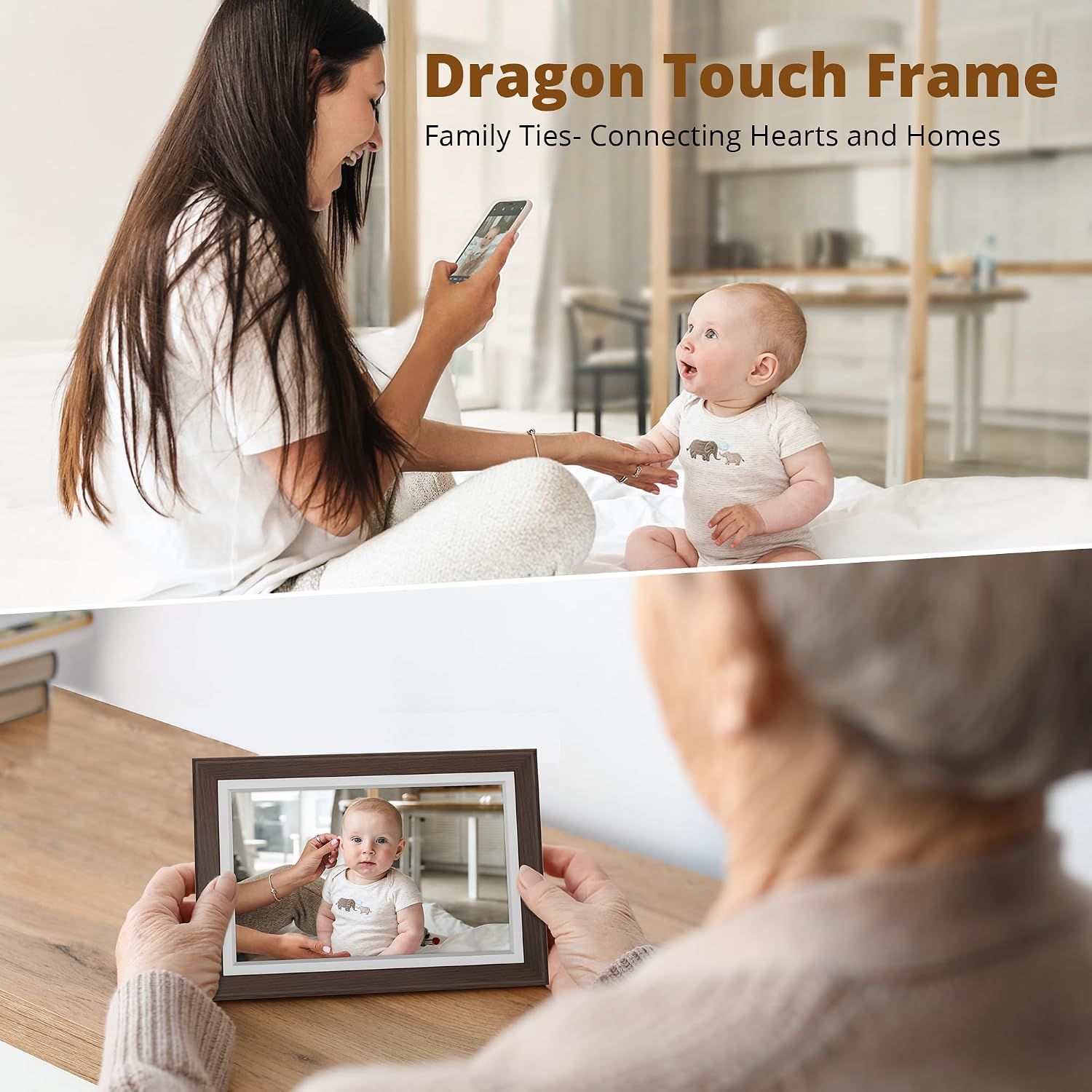 Dragon Touch Digital Photo Frame WiFi 10 inch IPS Touch Screen Digital Pictuer Frame Display, 32GB Storage, Auto-Rotate, Share Photos via App, Email, Cloud, Classic 10 Brown - Image 3