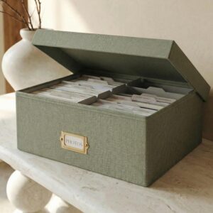 ZICOTO Decorative Photo Storage Box – Sturdy Linen Photo Organizer with Dividers is Perfect to Store Up to 1700 Pictures and 4×6 Photos – Portable Scrapbook Storage Containers with Lid
