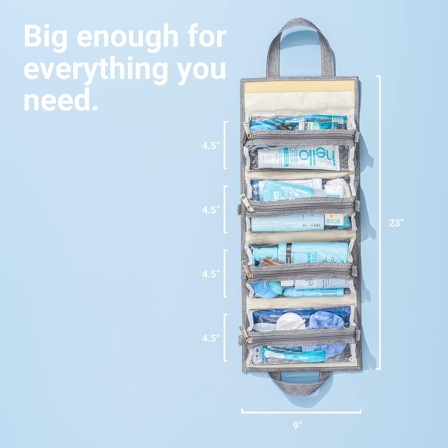 Hanging Roll-Up Makeup Organizer and Travel Bag - 4 Removable Toiletry Bags - Great for Cosmetics, First Aid, Medicine, Personal Items, Krafts - Quality Zippers - Image 2