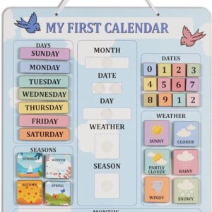 My First Calendar Board For Kids, Preschool Wall Hanging Month/Date/Day/Weather/Season (42 Pieces); Classroom Learning Calendar Board, 14.5 x 11.5 inches-Light Blue