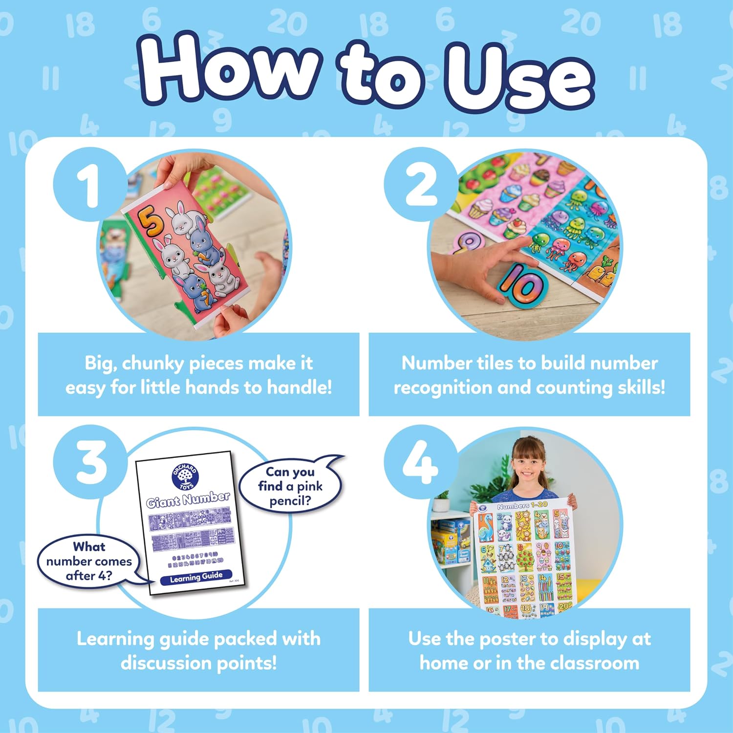 Orchard Toys Giant Number, Educational and Fun Puzzle, Includes Poster and Learning Guide, Ideal for Kids Age 3+ - Image 4