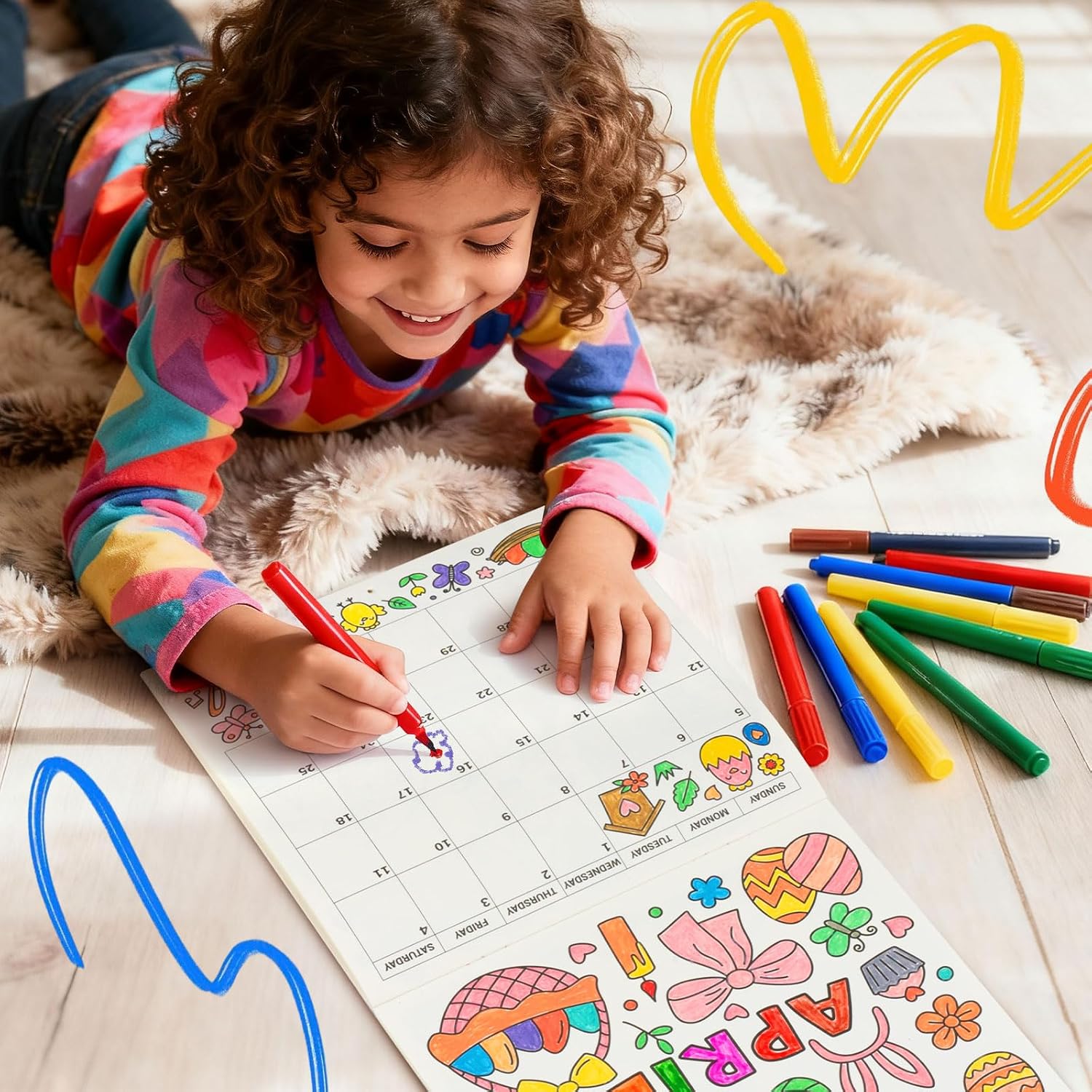 Coloring Calendar 2026, DIY Wall Calendar 12 Months, Art Activity for Kids - Image 4