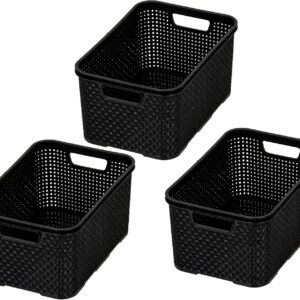 BranQ – Home essential Basket in Rattan Design Set of 3 Size S 7L BPA-Free Plastic PP Black 28.5 x 19.5 x 12.9 cm Small