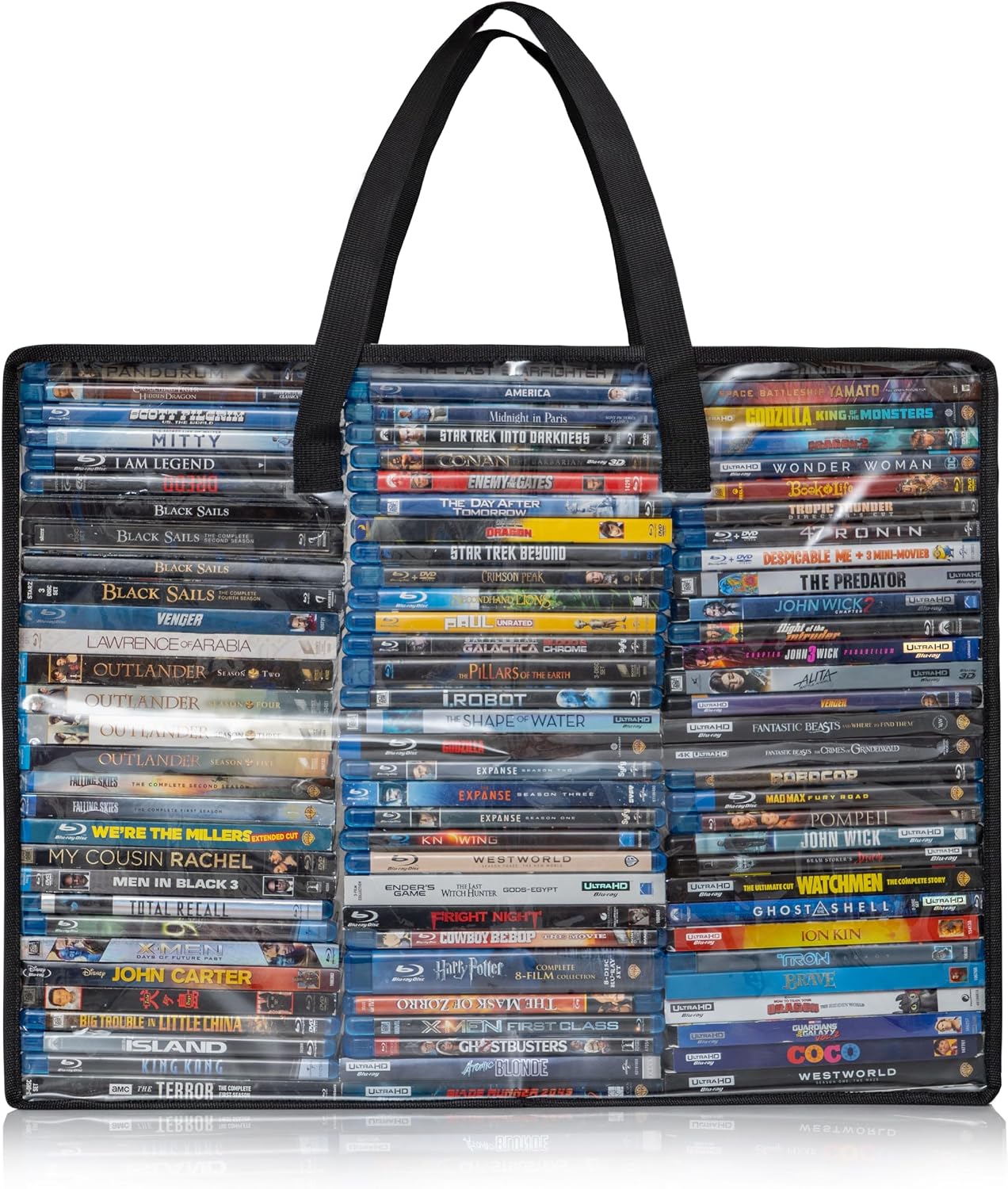 Besti Blu Ray Case Holder Organizer, Set of 2 Clear Plastic Bags with Handles for Storing Blurays, DVDs, CDs, Storage Bags for Video Game Cases, Holds Up to 90 Bluray and 60 DVD Cases (Black) - Image 6