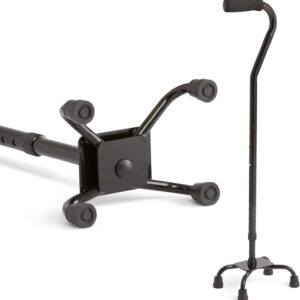 Medline Aluminum Quad Cane with Small Base for Balance, Knee Injuries, Leg Surgery Recovery & Mobility, Portable, Lightweight Walking Aid for Seniors & Adults, Black