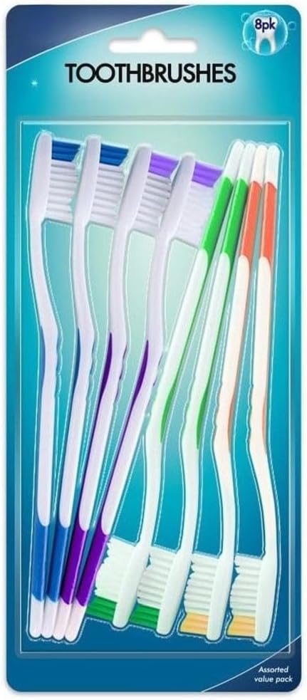 Dr. Fresh 8-Pack Manual Toothbrush Multipack – Firm Bristles for Adults – Non-Slip Comfort Grip Handles – Travel-Friendly, Color-Coded Brushes for Family Use