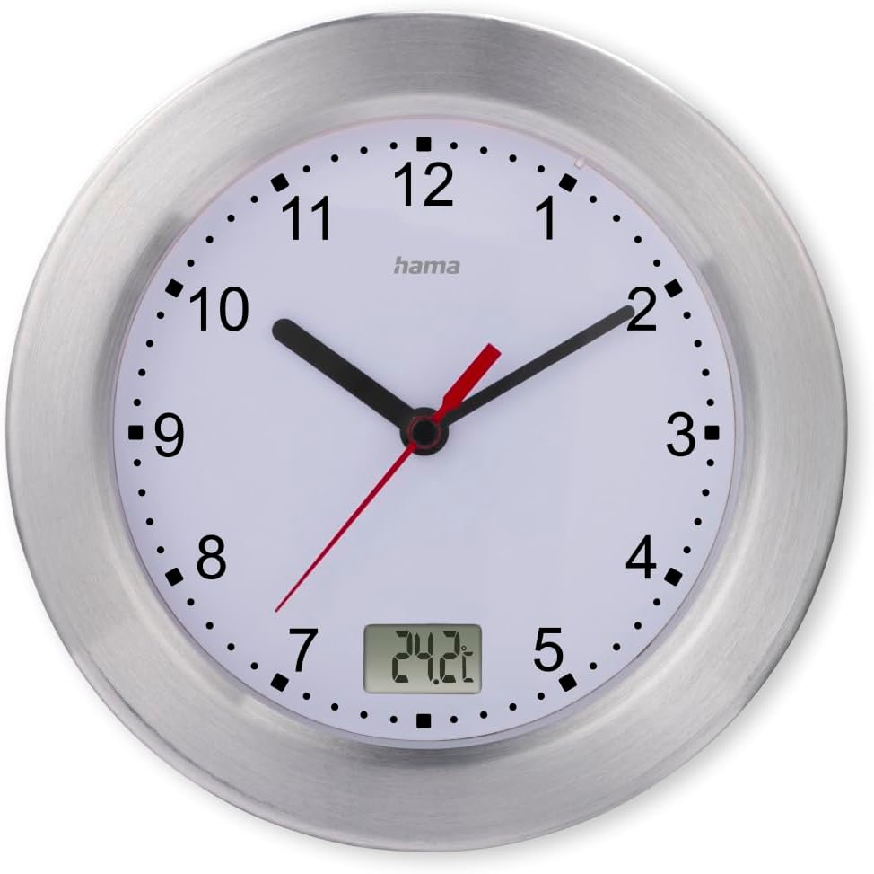 Hama "Mauritius Bathroom Wall Clock with Thermometer, Silver