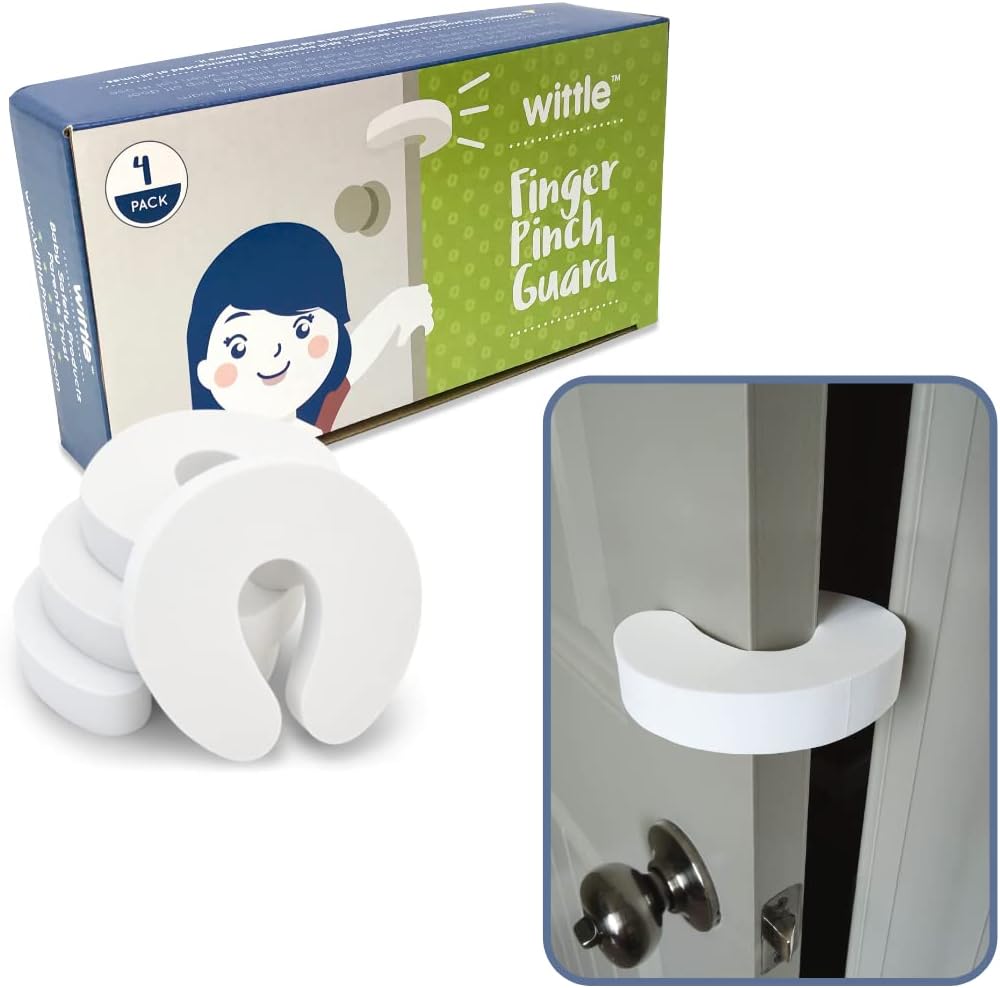 Wittle Door Finger Guards - 4pk. Baby Proofing Doors Made Easy with Soft Yet Durable Foam Door Stopper. Prevents Finger Pinch Injuries, Slamming Doors, and Child or Pet from Getting Locked in Room!