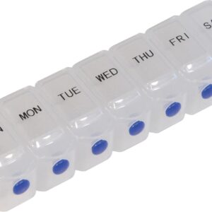 7 Day Pill Dispenser Tablet Box Organiser 1 Compartment per Day for those who take many Tablets on a Daily Basis Easy Medication Management and Organisation Easy Push Button Open Perfect for Travel