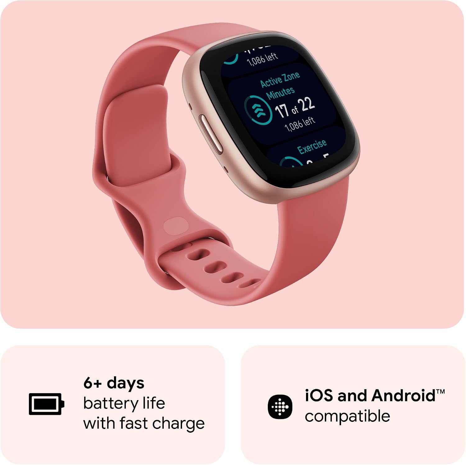 Fitbit Google Versa 4 Fitness Smartwatch with 3 Months Google Health Membership Included and up to 6 days battery life - compatible with iOS & Android, Pink Sand/Copper Rose Aluminium - Image 2