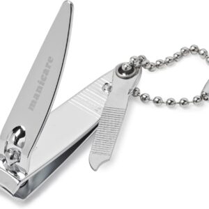 Manicare Small Nail clipper With File And Chain,Quality Stainless Steel For Precisie Trimming Of Fingernails,Perfect For Handbag Or Travel For Manicures And Pedicures, 5cm Long, 2mm Cut Width