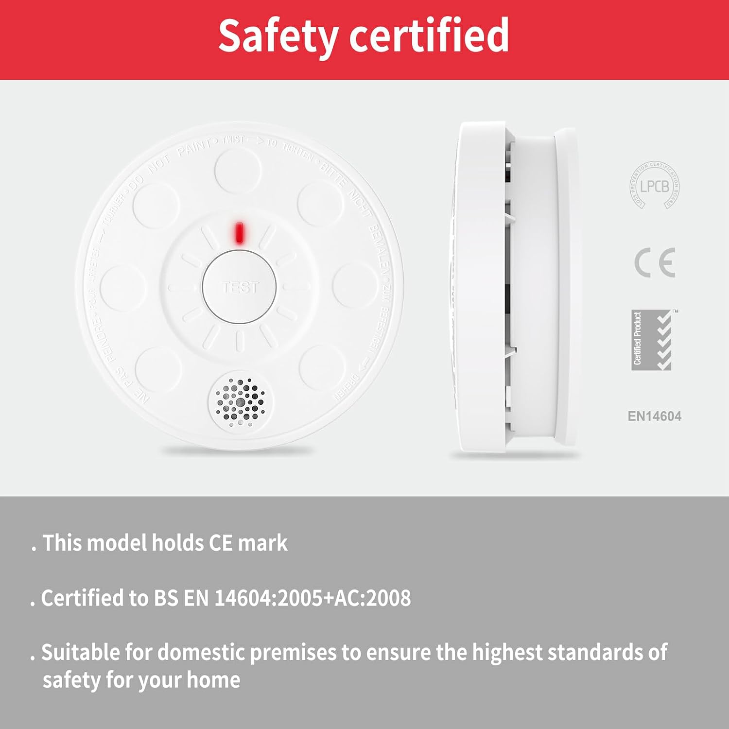 Smoke Alarm for Home, Smoke Detectors with Test Silence Button Certified EN 14604:2005+AC:2008 Advanced 10 Year Optical Sensor, Low Battery Warning for Enhanced Home Safety 2 pack - Image 3
