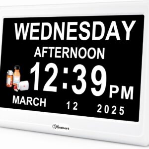 Soobest 12” Digital Dementia Clock for Seniors Elderly Extra Large with Date Day and Time Display, Electric Calendar Clock 20 Reminders 3 Ringtones for Memory Loss Alzheimers, Auto DST/Dimmer