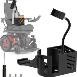 GFYYBKJ Cup Holder for Permobil Power Wheel Chair, Compatible with Permobil Wheelchair with Uni-Track Armrest Such as M300, M3, M1, F3, F5, K300 Ps, 3 in 1 Cup Holder, Phone Holder & Storage Basket