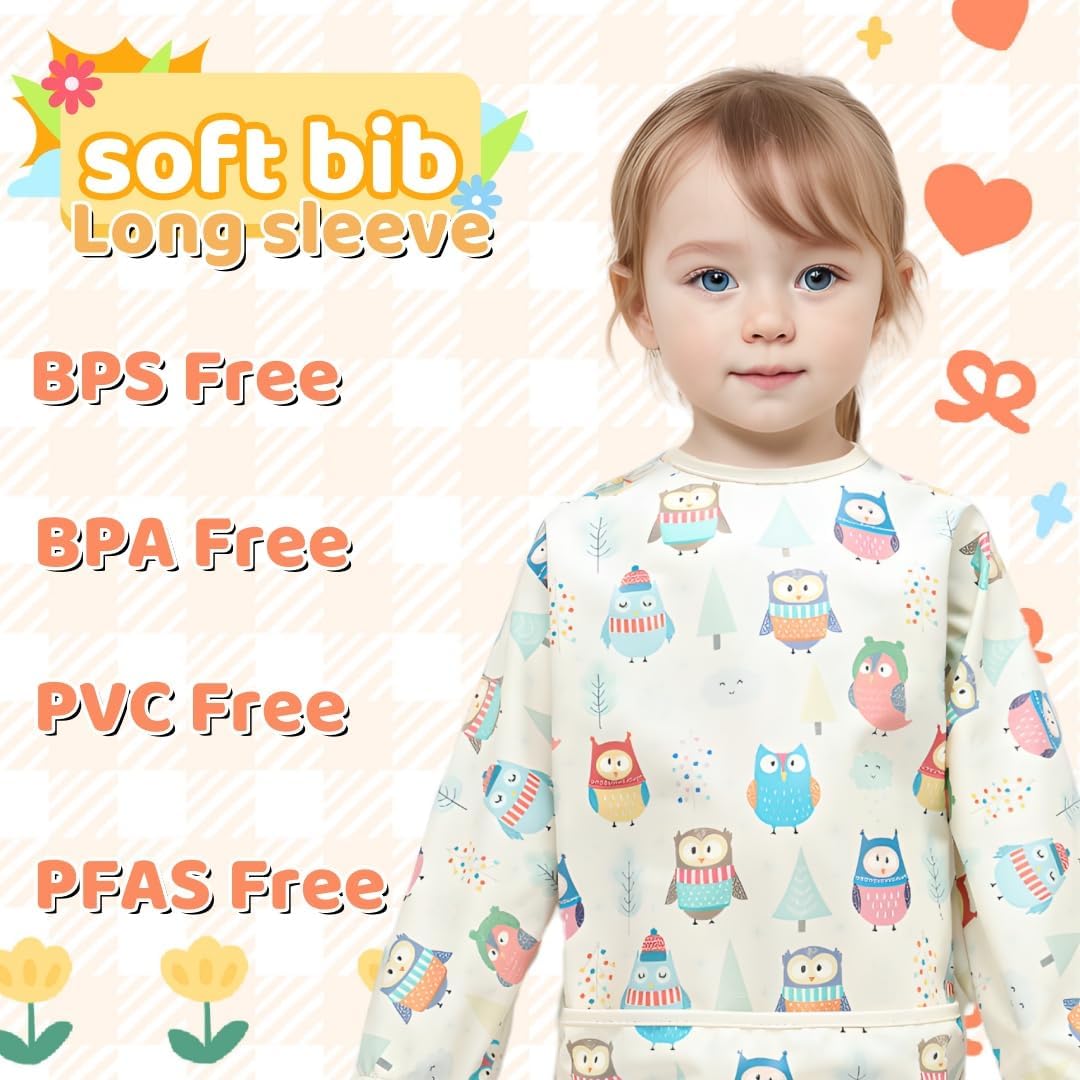 norinori Baby Weaning Bib With Sleeves Feeding Bibs - Waterproof Bibs Coverall bibs for baby toddler from 6-36 Months soft With Large Pocket Easy to Clean - Image 2