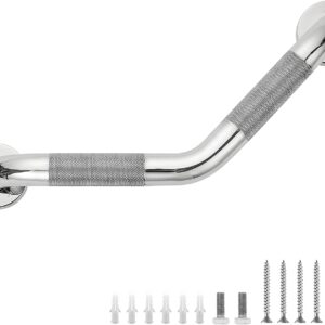 Grab Bars for Bathtubs and Showers- 1-1/4 x 16 Angled Shower Grab Bar for Seniors Knurled Stainless Steel Handicap Grab Bars for Wall, 15″ Hole Center (Polished Nickel, 1 Pack)