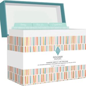 Designer Papers All-Occasion Greeting Card Boxed Assortment (24 Cards with Envelopes) Multicolor Striped Organizer Box – Birthday, Thank You, Get Well, Sympathy, Wedding, New Baby and Congratulations
