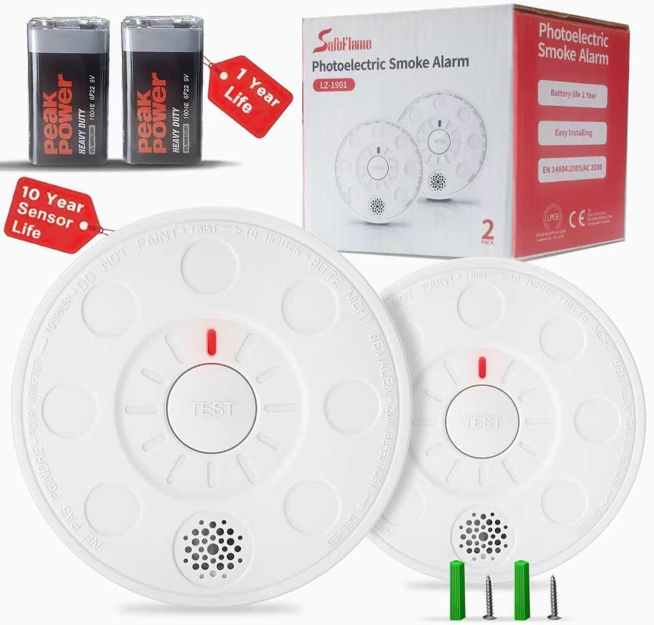 Smoke Alarm for Home, Smoke Detectors with Test Silence Button Certified EN 14604:2005+AC:2008 Advanced 10 Year Optical Sensor, Low Battery Warning for Enhanced Home Safety 2 pack