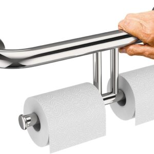 17 Inch Grab Bar w/Double Toilet Paper Roll Holder Chrome, iHansee Stainless Steel Shower Support Balanced Support Handle, Wall Mounted Safety Handrail Grab Rail for Elderly Senior Handicap Disabled