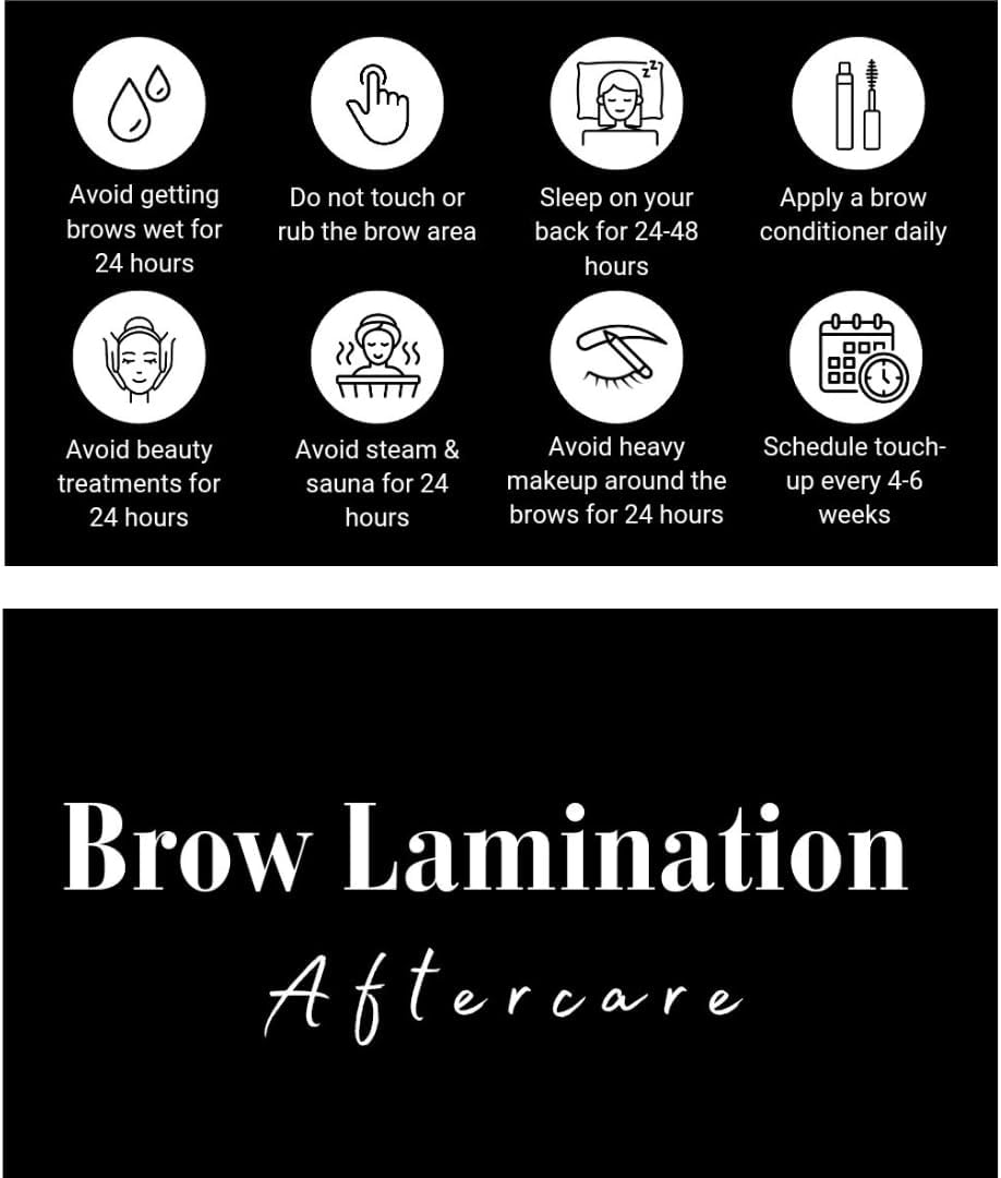 Brow Lamination Aftercare Card | 50 Pack | 2x3.5 Inch Business Card Size | Lash Lift and Tint, Black & White Simple Design with Illustration & Instruction