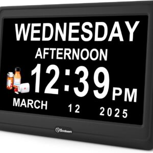 Soobest 12” Digital Dementia Clock for Seniors Elderly Extra Large with Date Day and Time Display, Electric Calendar Clock 20 Reminders 3 Ringtones for Memory Loss Alzheimers, Auto DST/Dimmer