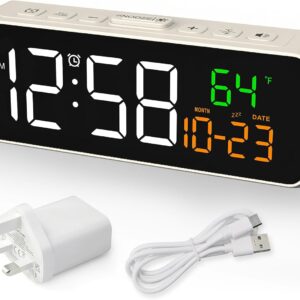 Netzu Digital Alarm Clocks for Living Room, Small Alarm Clock with Temperature, Calendar, 4 Dimmer, 3 Volumes, Loud Digital Clock Mains Powered, Plug-in Alarm Clock Beside for Kids Adults