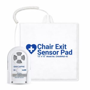 Secure 45CSET-5 Chair Alarm for Fall & Wandering Prevention – 80-120 dB Patient Alarm Monitor and 12″x12″ Chair Sensor Pad – Chair Alarms and Fall Prevention for Elderly Dementia