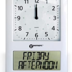 Geemarc Viso50 – Easy-to-read and Self-setting Calendar Day Clock with Analogue and Digital Display – Ideal for People Living with Dementia or Alzheimer’s – Battery Operated – UK Version
