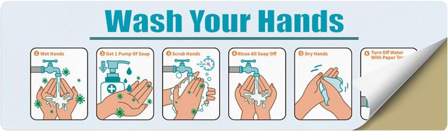 Hand Washing Instruction Label Waterproof Step By Step Guide