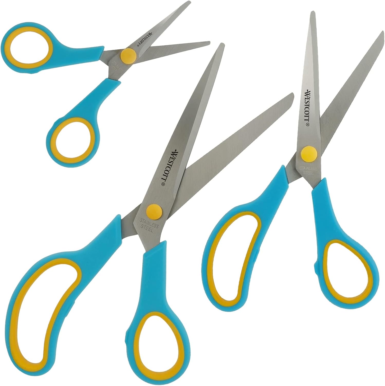 Westcott Easy Grip Scissors 3 Pieces Turquoise | Set of 3 Universal Scissors with Comfort Grip | Extra Sharp & Durable Stainless Steel Blade | N-90028 00 - Image 3