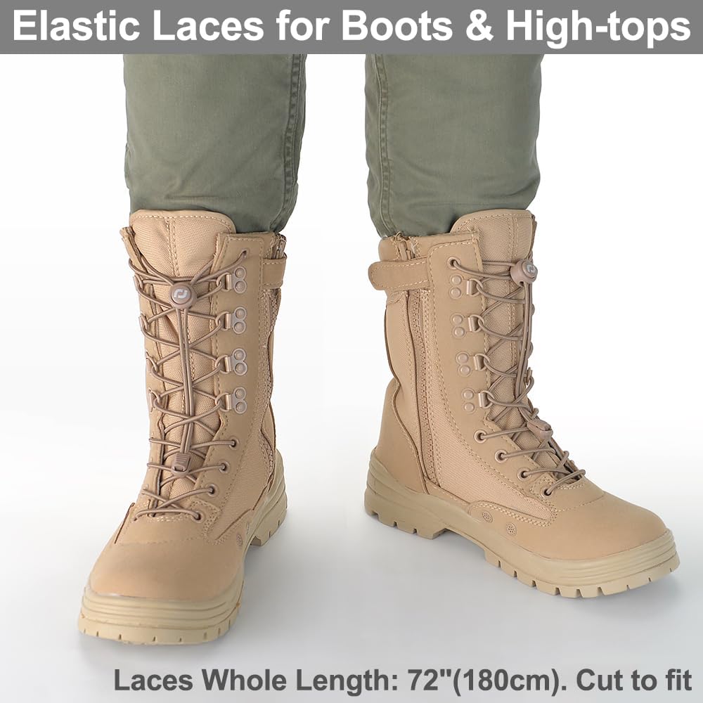 Extra Long No Tie Shoelaces - Elastic Tieless Round Boot Laces for Hiking Shoes, Work Boots and Running Sneakers - Image 2