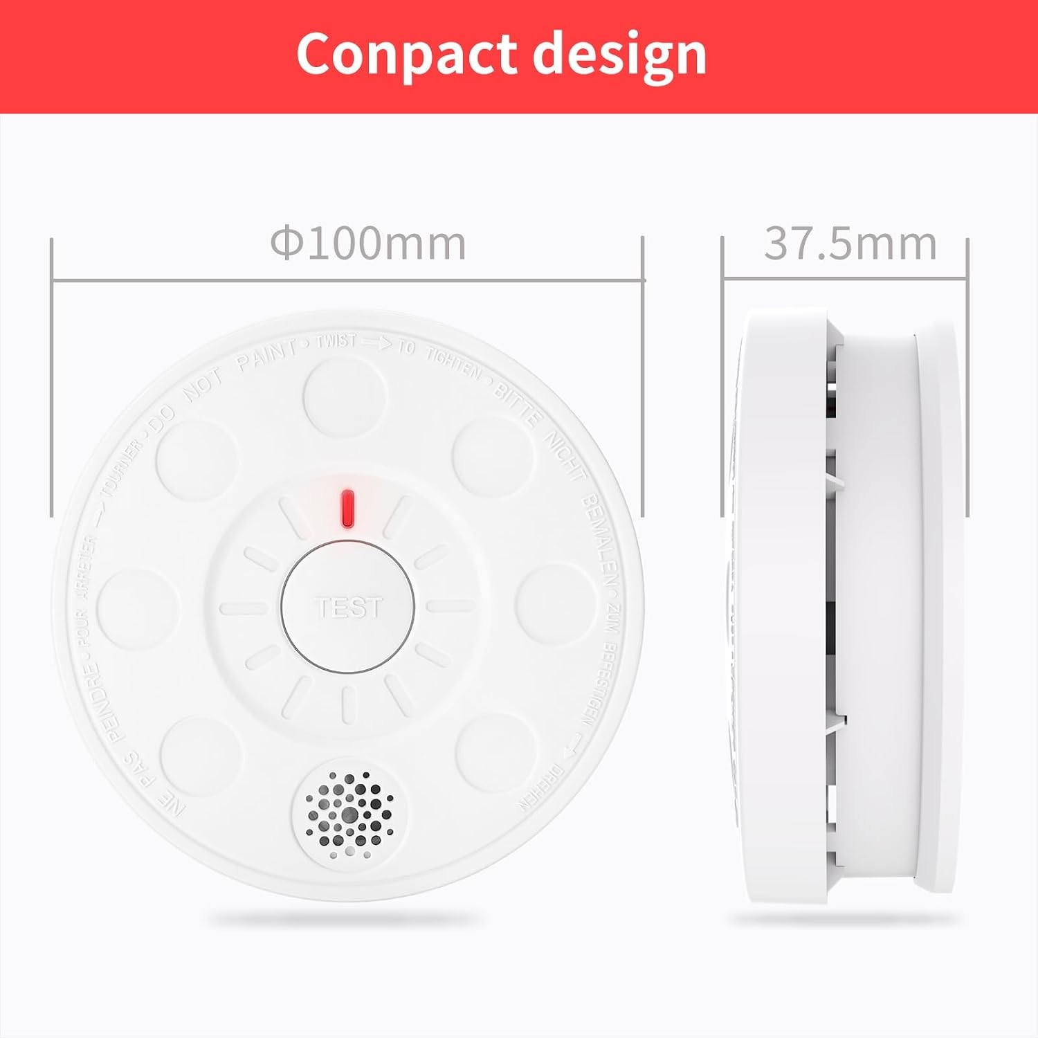 Smoke Alarm for Home, Smoke Detectors with Test Silence Button Certified EN 14604:2005+AC:2008 Advanced 10 Year Optical Sensor, Low Battery Warning for Enhanced Home Safety 2 pack - Image 4