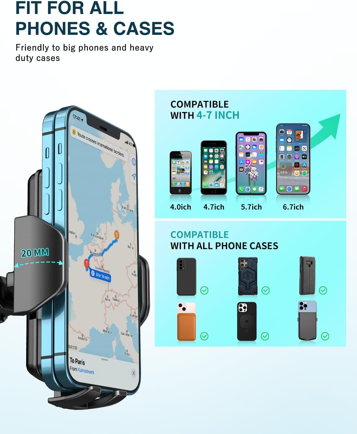 Hoppac Car Phone Holder, Ultra Strong Suction Mobile Phone Holder for Dashboard & Windscreen, 360° Rotation & One Button Release, Car Phone Mount for Smartphone 4.0''-7.0'' - Image 7