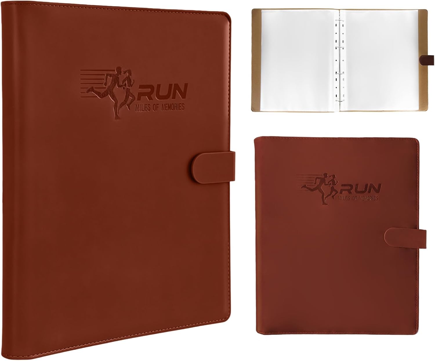 Race Bib Album with 40 Protective Sleeves, Runner's Bib Number Organizer, Brown Leather