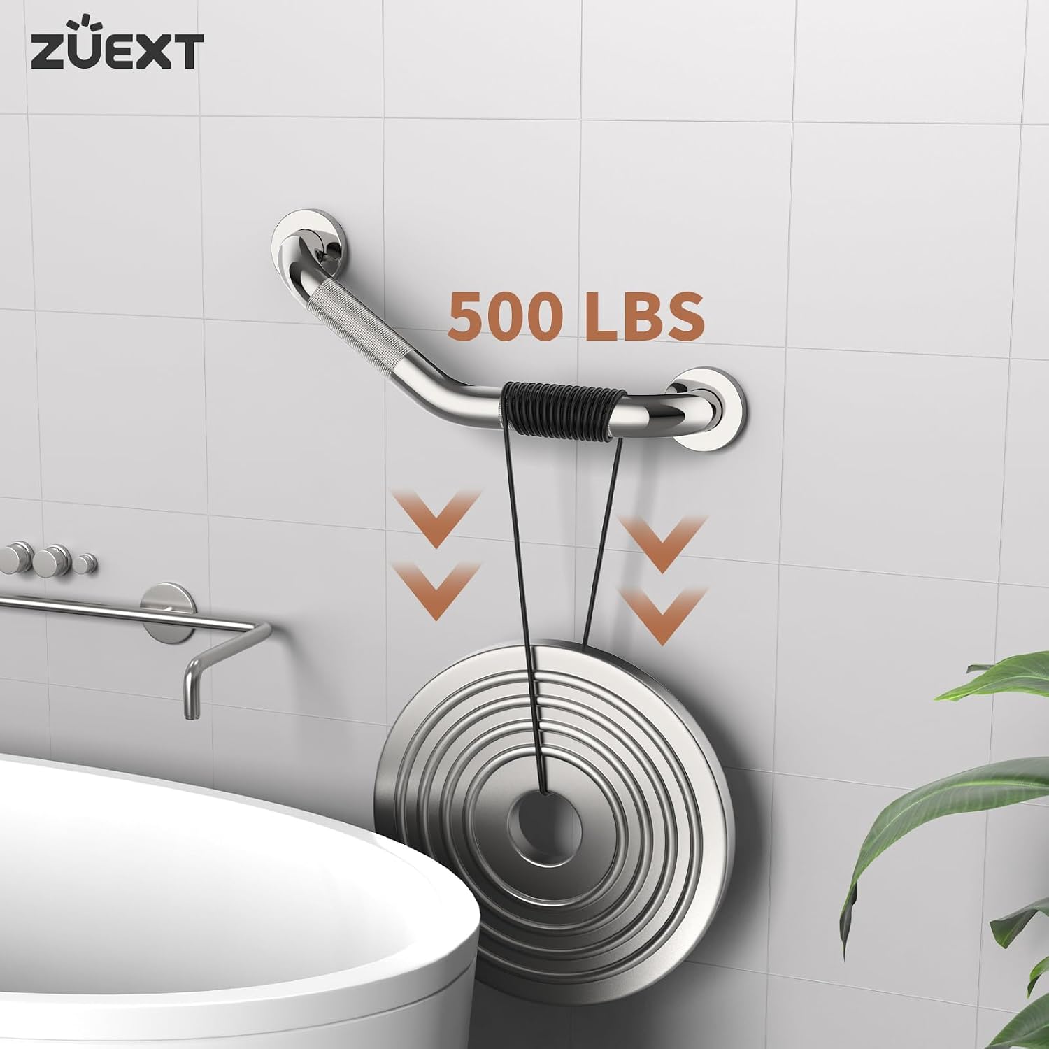 16 Inch Angled Grab Bar 2 Pack, ZUEXT Anti Slip Shower Grab Bar Handles,Chrome Stainless Steel Knurled Bathroom Balance Bar, Safety Hand Rail Support,Handicap Elderly Injury Senior Assist Bath Handle - Image 4