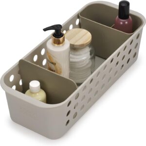 Joseph Joseph EasyStore – Bathroom essentials Storage Basket Organiser with moveable pot and divider, Slimline- Ecru