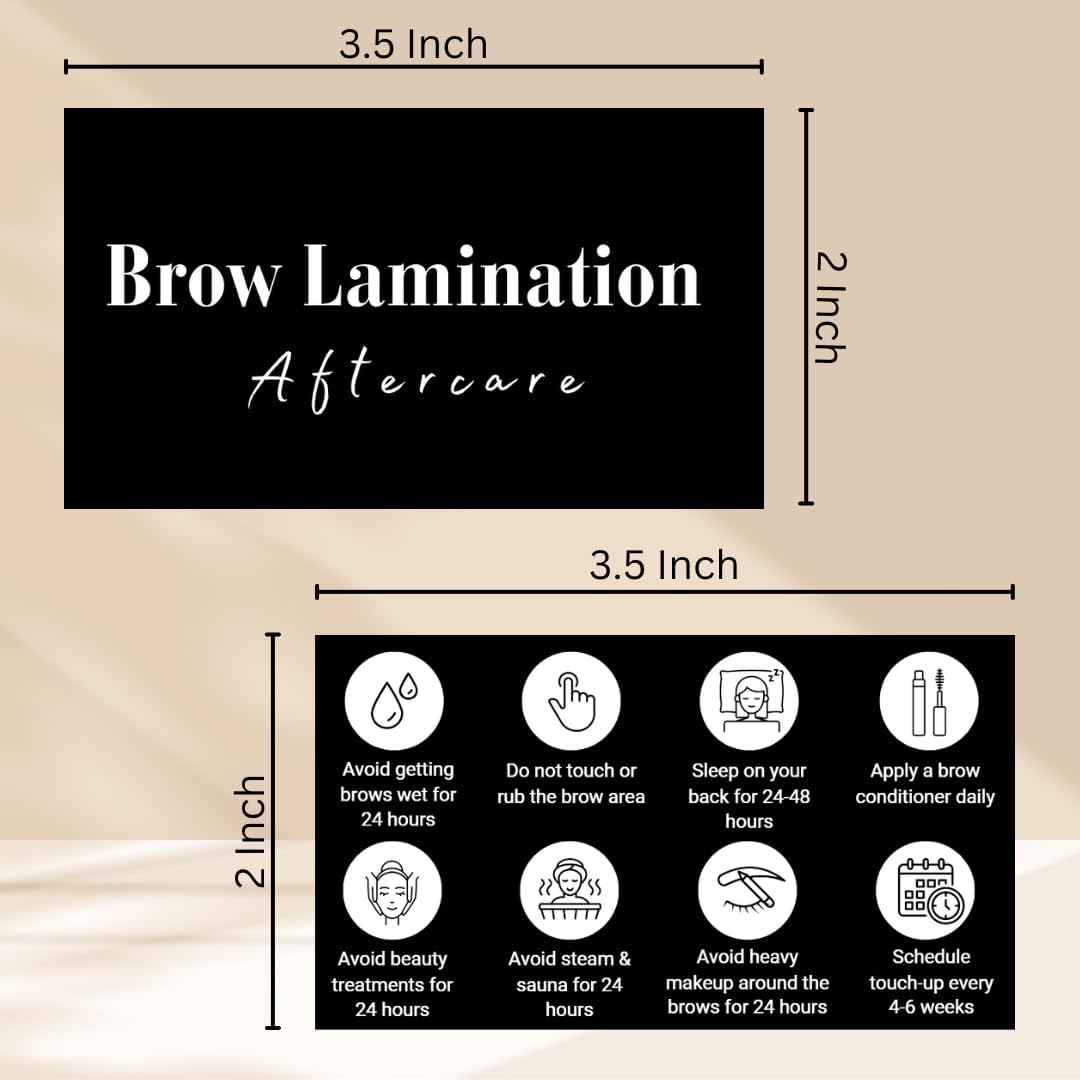 Brow Lamination Aftercare Card | 50 Pack | 2x3.5 Inch Business Card Size | Lash Lift and Tint, Black & White Simple Design with Illustration & Instruction - Image 4