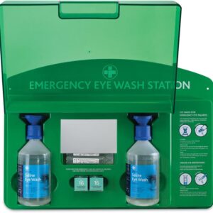 Reliance Medical Eye Wash Station – Complete Emergency Solution with Illumination, Includes Eye Bandage, Saline Eye Wash 500 ml, Saline Eye Wash Pods