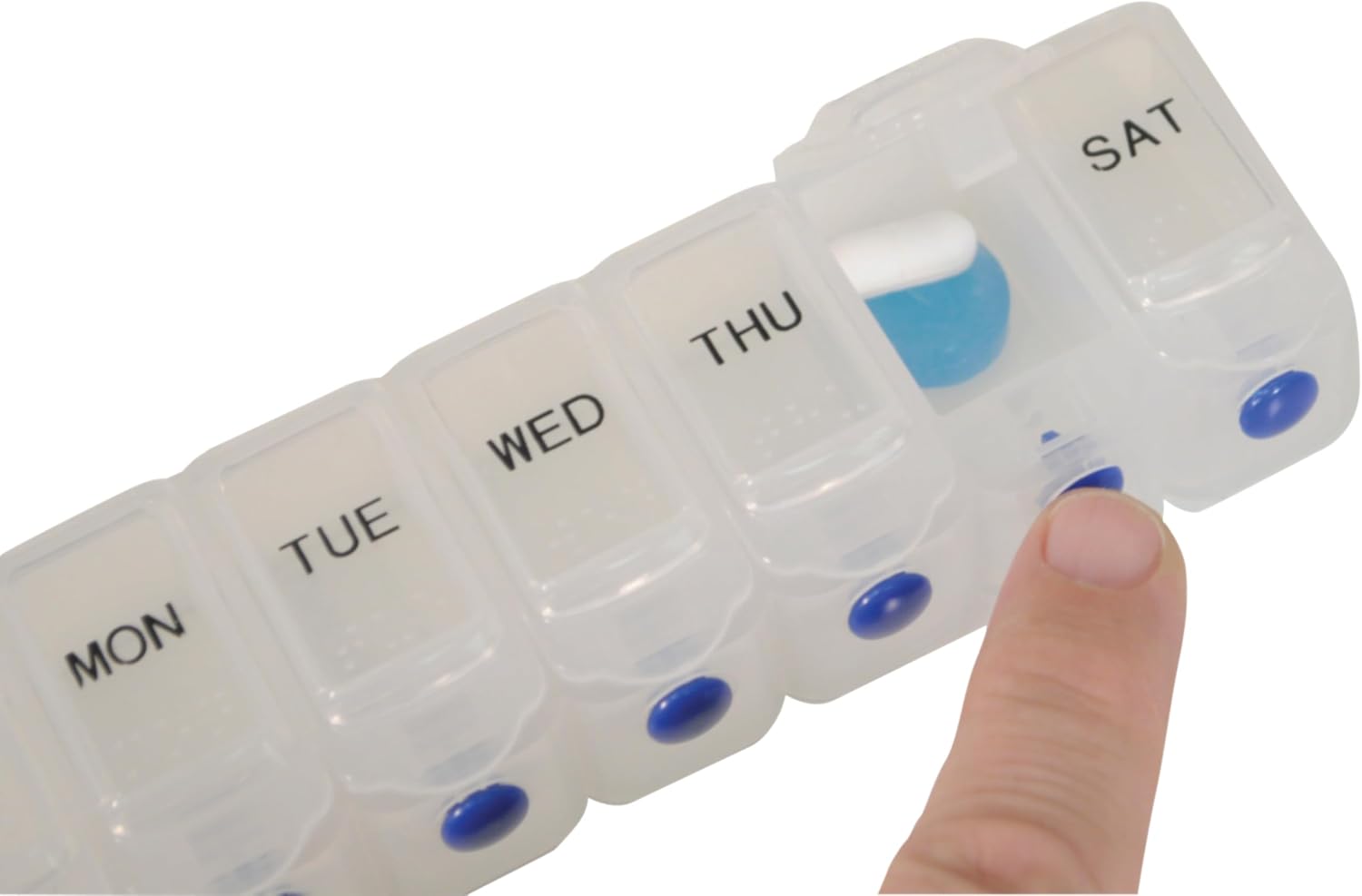 7 Day Pill Dispenser Tablet Box Organiser 1 Compartment per Day for those who take many Tablets on a Daily Basis Easy Medication Management and Organisation Easy Push Button Open Perfect for Travel - Image 2