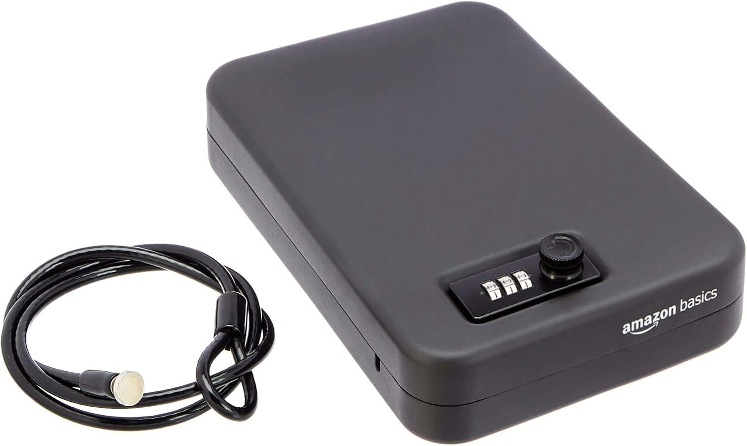 Amazon Basics Portable Security Lock Box Safe with Combination Lock for Documents and Jewelry, Large, Black