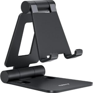 Nulaxy Full Aluminum Dual Folding Mobile Phone Stand for Desk, Black