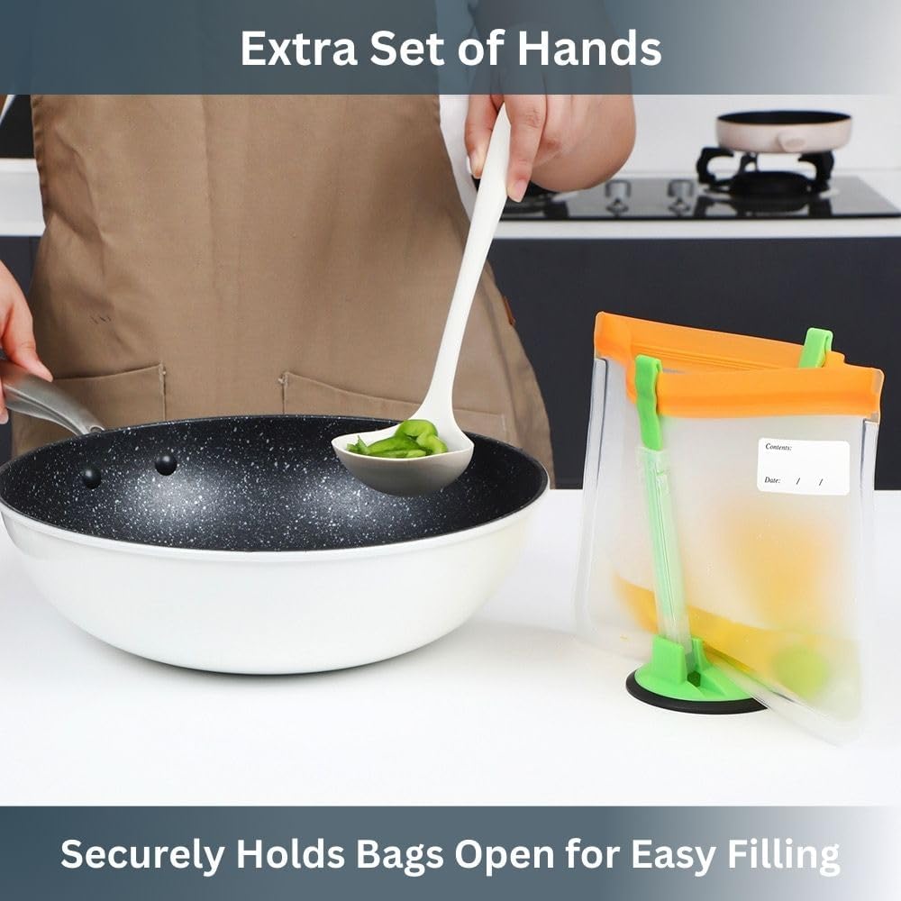 MHSEcoFriendly® Meal Prep Storage Kit – 15 Reusable, Degradable Leakproof Freezer Bags, Baggy Rack & 20 Strong Labels | BPA-Free, Multipurpose Food Storage Solution - Image 3