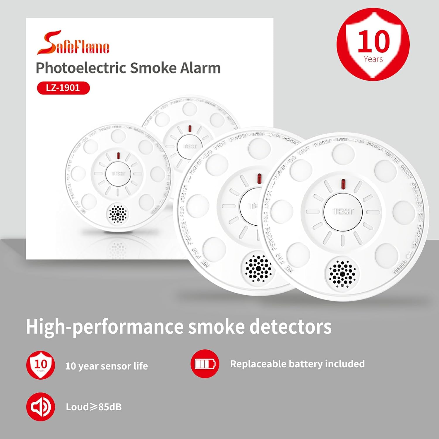 Smoke Alarm for Home, Smoke Detectors with Test Silence Button Certified EN 14604:2005+AC:2008 Advanced 10 Year Optical Sensor, Low Battery Warning for Enhanced Home Safety 2 pack - Image 2