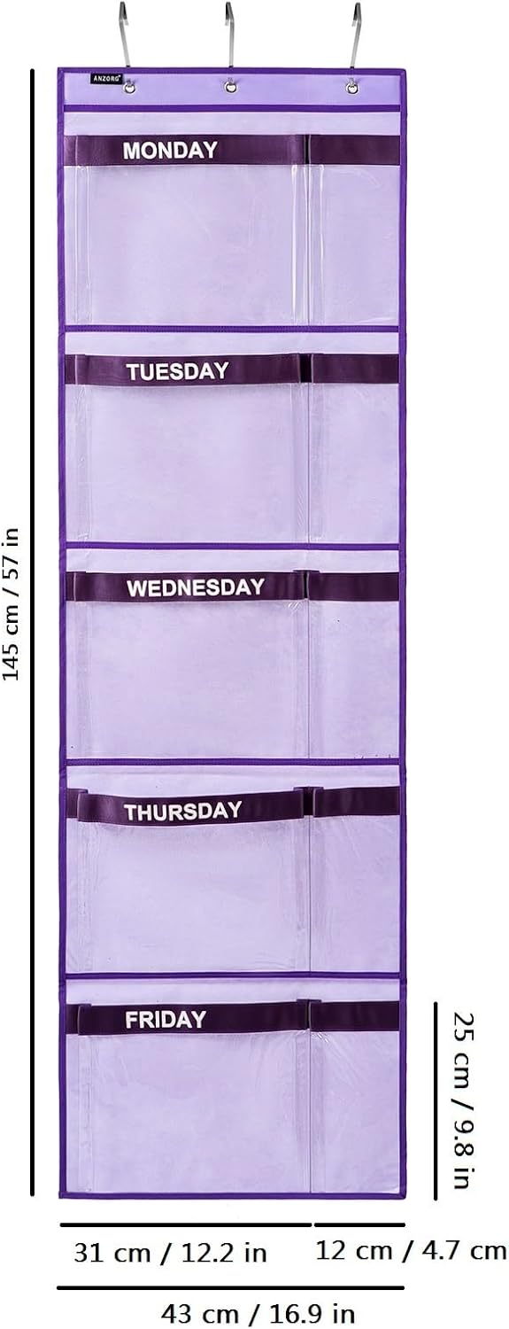 Weekly Kids Clothes Organizer Day of Week School Clothing Storage Monday to Friday Hanging Closet Organizer (Purple) - Image 6