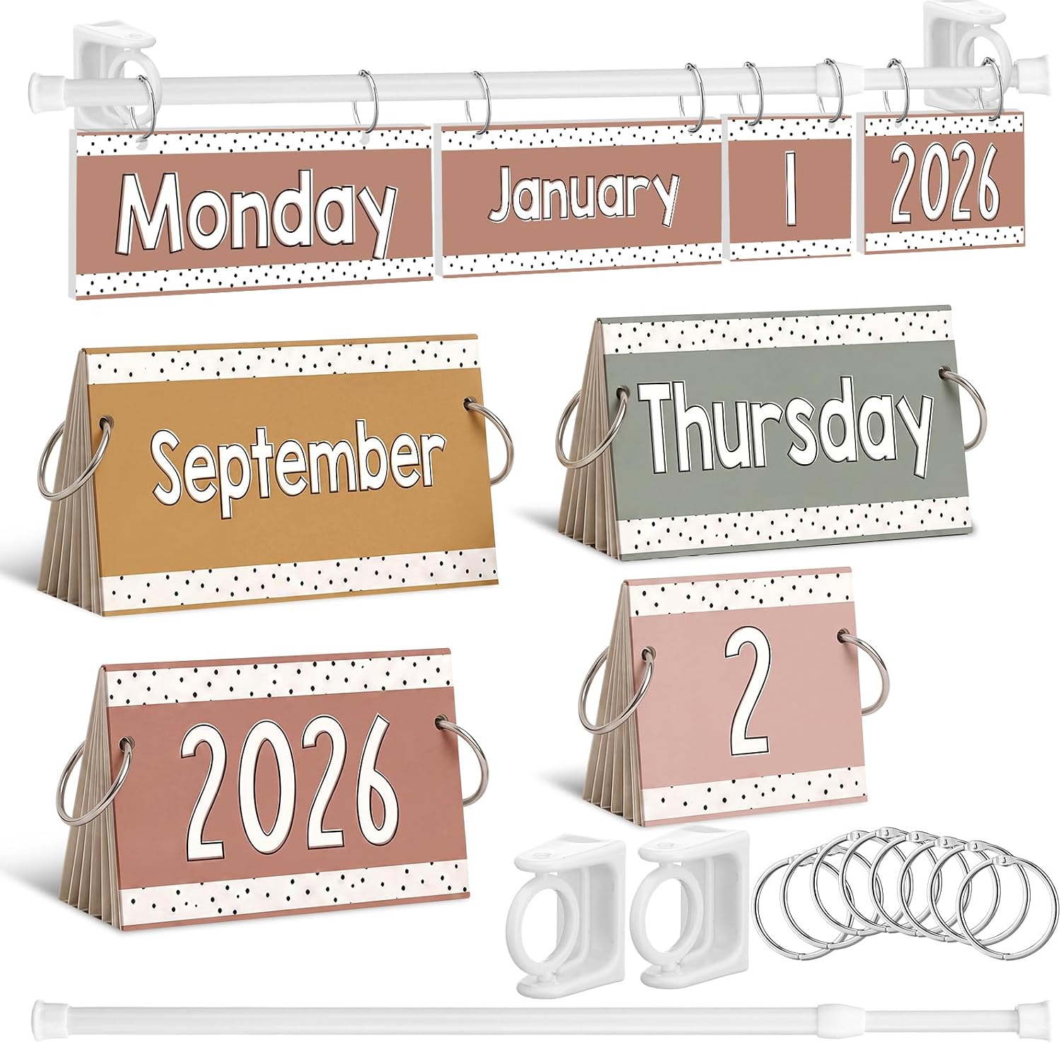 Tinlade Back to School Spotty Boho Magnetic Flip Calendar Bulletin Board Set Classroom Learning Calendar with Adjustable Holder, Months Weeks Dates & Years 2026-2033 for Kindergarten Home Decor