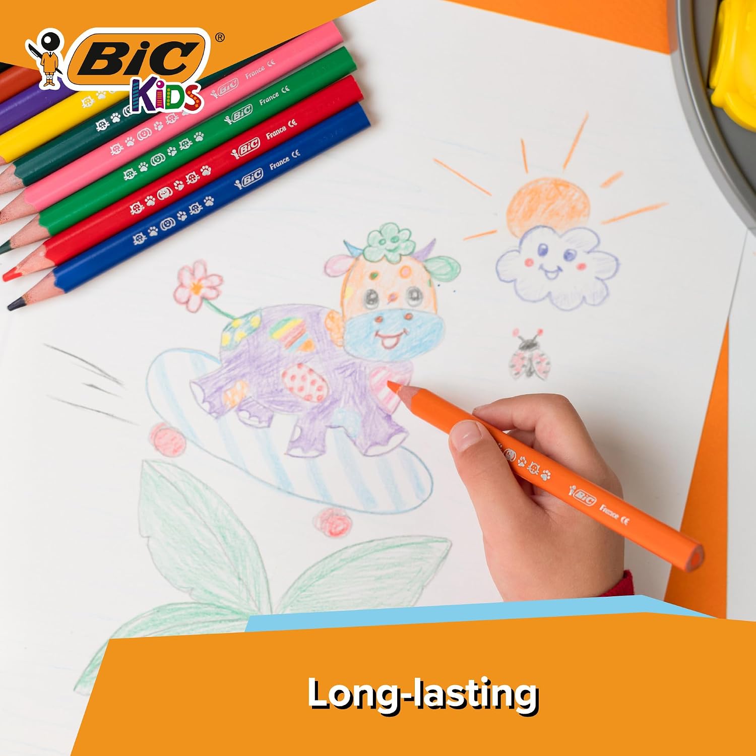 BIC Kids Evolution Triangle Coloured Pencils, Colouring Pencils Ideal for Small Kids 2 Years and Up to Place Fingers, Extra Resistant BIC Pencils, School Supplies, 12 Pack - Image 3