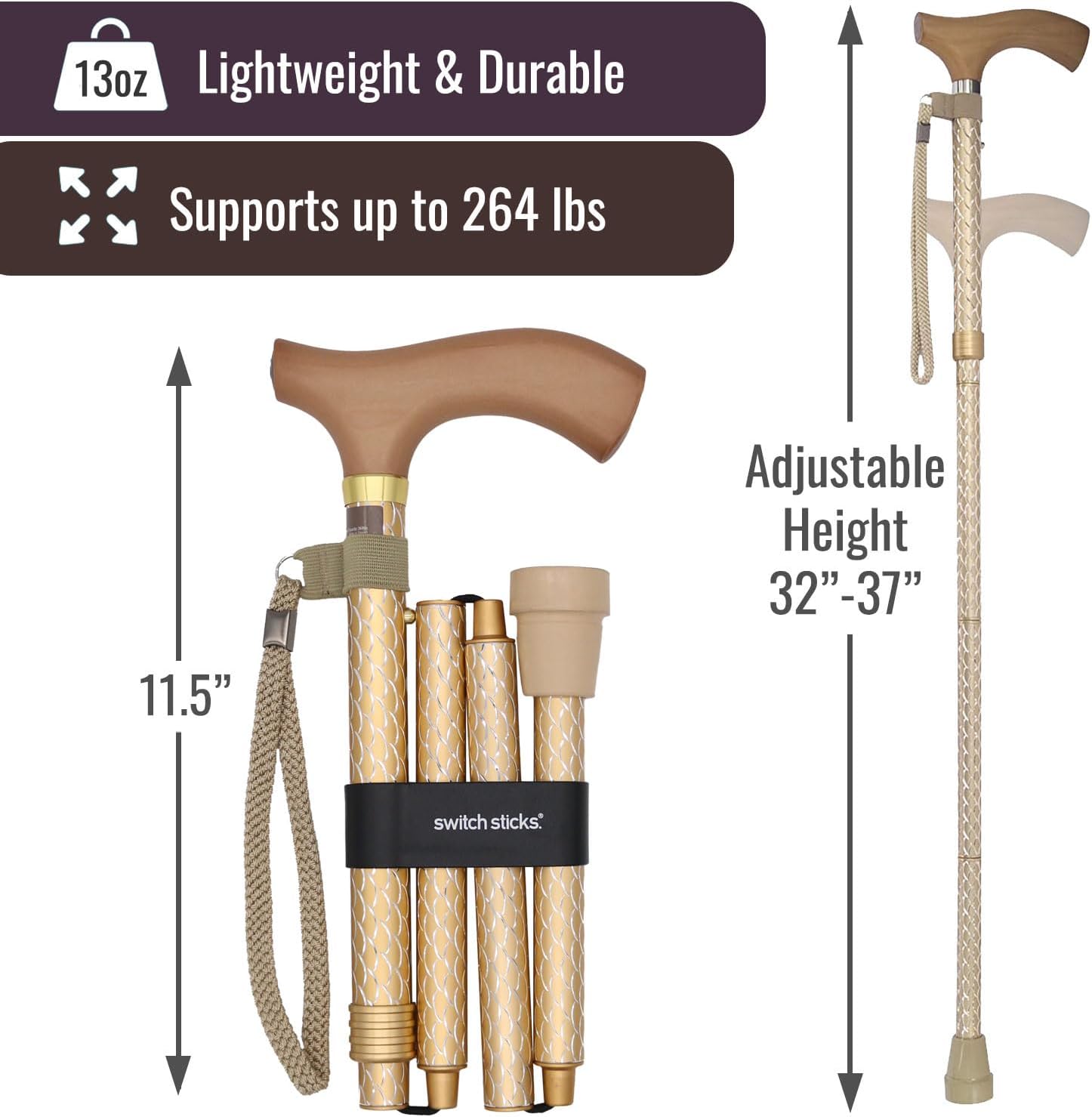 Switch Stick Luxury Engraved Pearl Walking Stick - Folding And Adjustable - Image 4