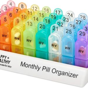 Monthly Pill Organizer 2 Times a Day, 30 Day Pill Box AM PM, Morning and Night One Month Pill Box Organizer with Daily Removable 31 Day Pill Organizers and Organizing Tray