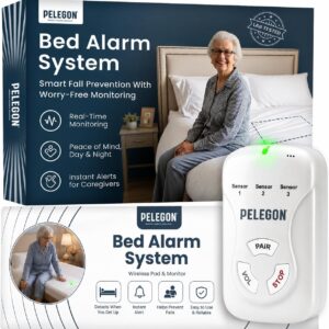 PELEGON Bed Alarm for Elderly Adults – Safety Wireless Sensor Pad and Pager Fall Prevention for Dementia Care Custom Volume Sound Or Vibration Long Range Coverage Tool Free Setup