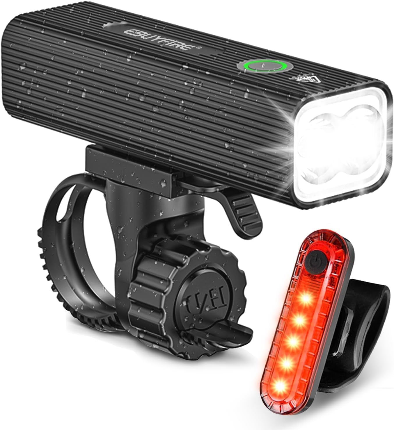 EBUYFIRE USB Rechargeable Bike Light Set - Super Bright LED Bicycle Headlight with 3/5 Modes, Waterproof Front Light & Taillight, Fits All Bikes Including Mountain and Road Bicycles
